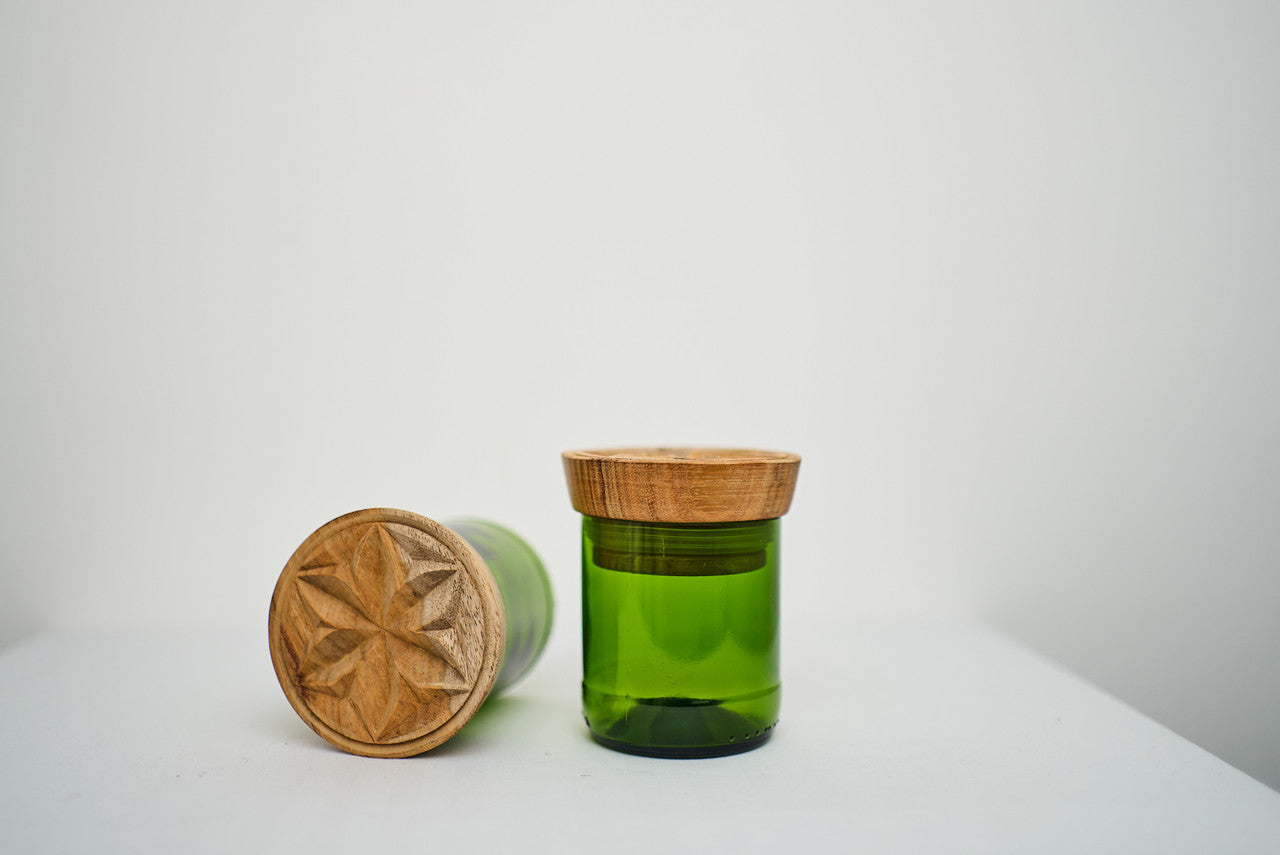 Set of 2 Recycled Green Glass Storage Jars - Small