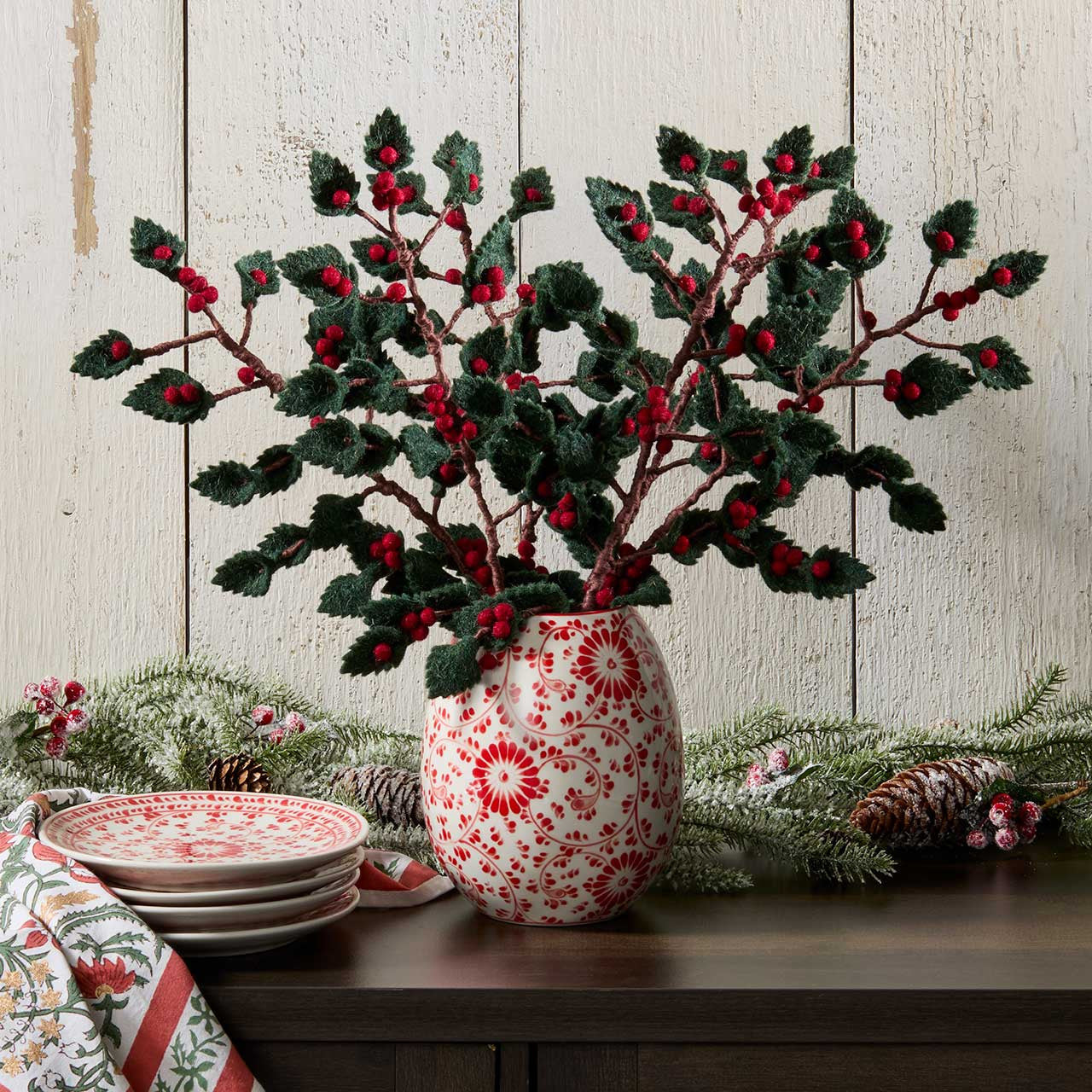 Crimson Red and White Floral Vase