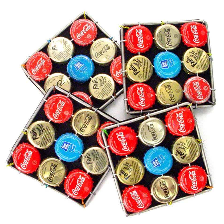 Upcycled Bottle Cap Coasters Set of 4