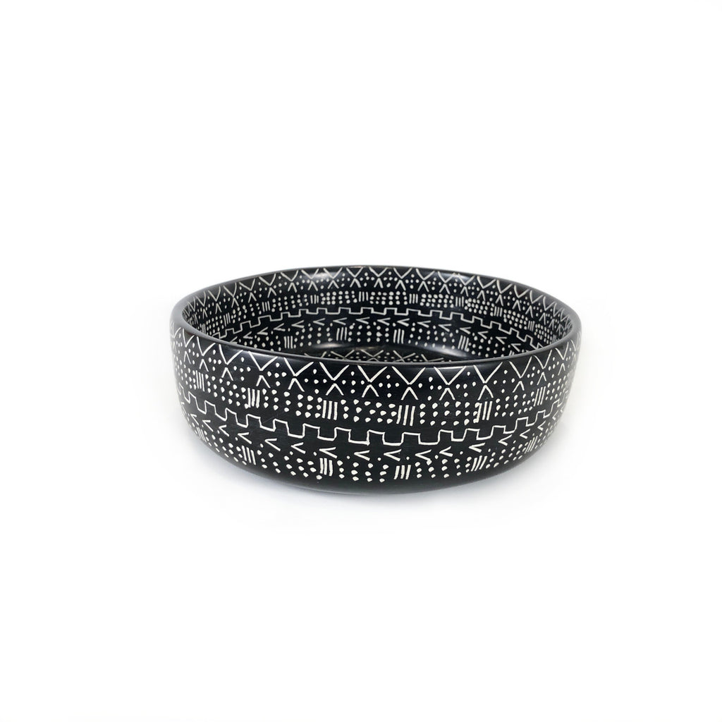Decorative Etched Soapstone Bowl  8"  Black