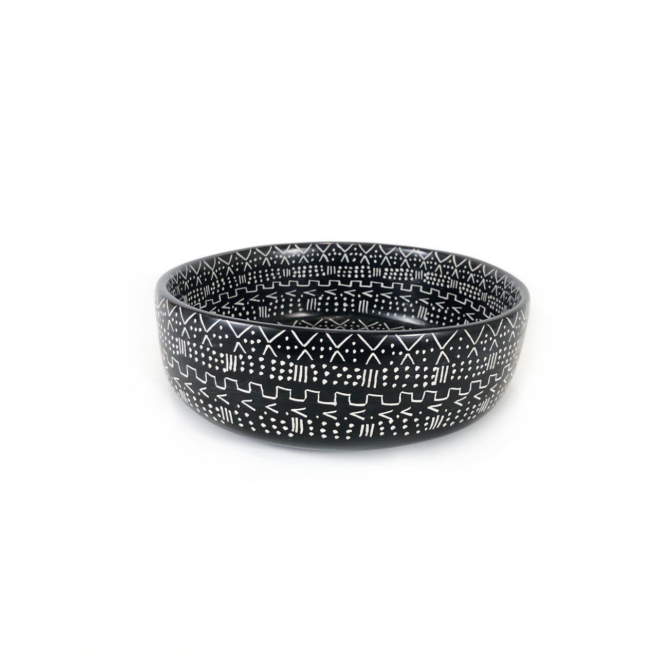 Decorative Etched Soapstone Bowl  8"  Black