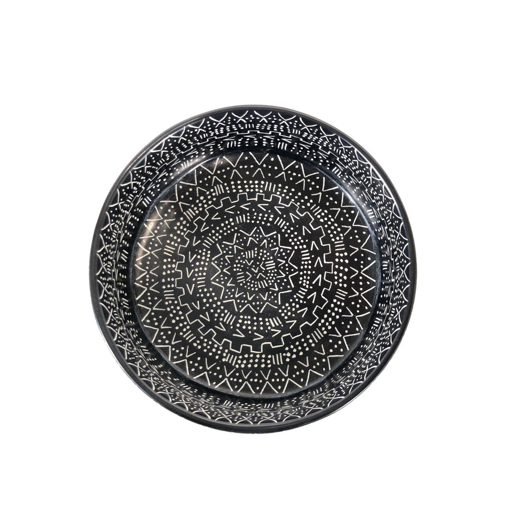 Decorative Etched Soapstone Bowl  8"  Black
