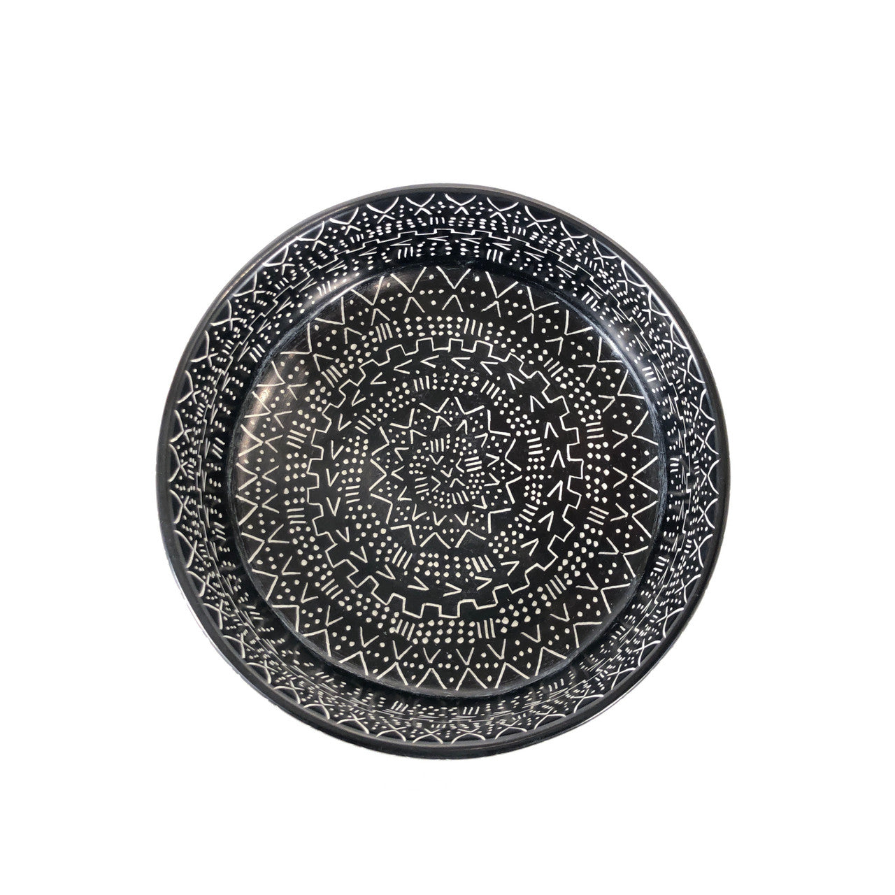 Decorative Etched Soapstone Bowl  8"  Black