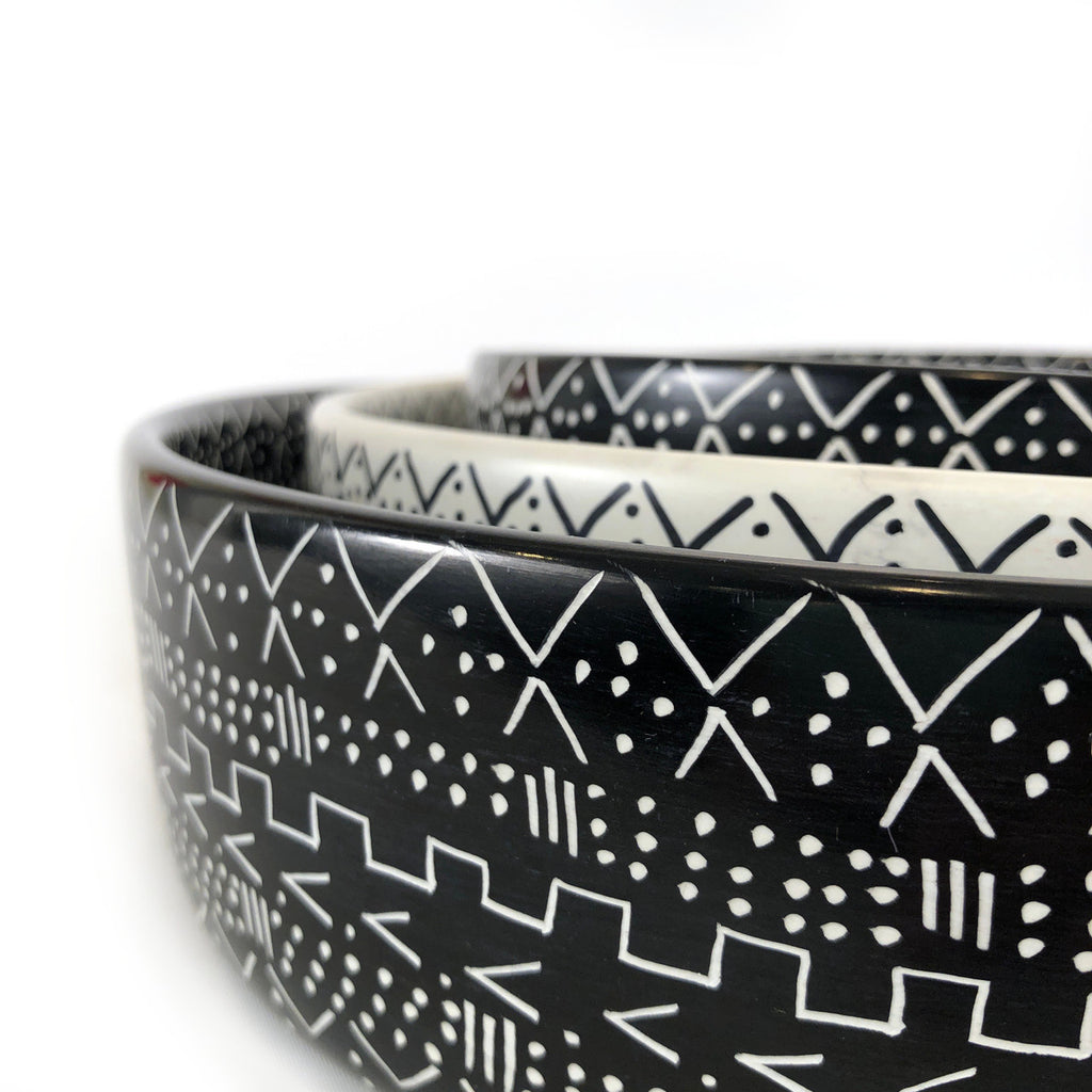 Decorative Etched Soapstone Bowl 12" Black