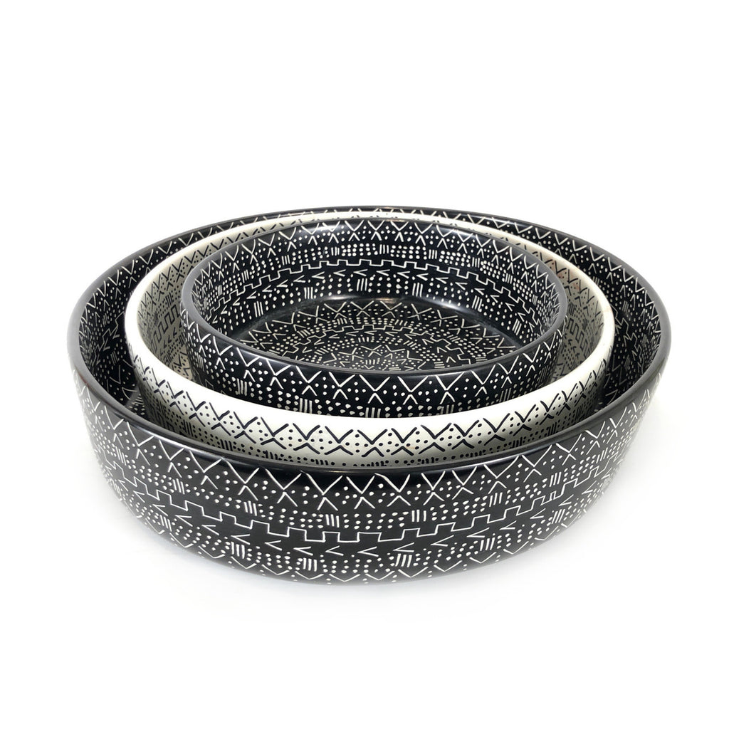 Decorative Etched Soapstone Bowl 12" Black