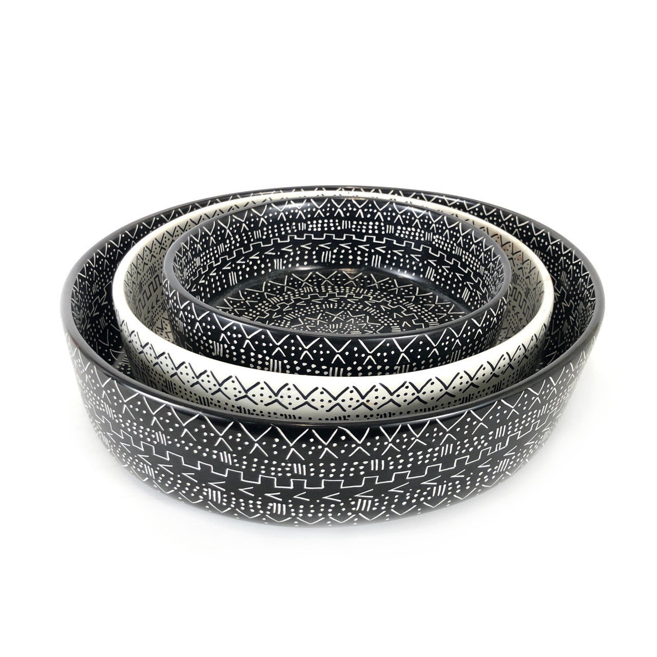Decorative Etched Soapstone Bowl 12" Black
