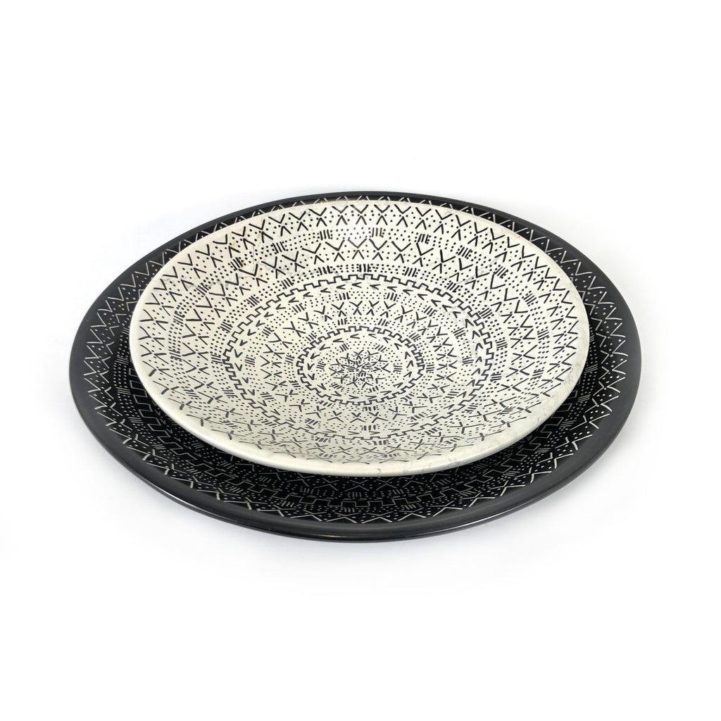 Decorative Etched Soapstone Platter 12" Black