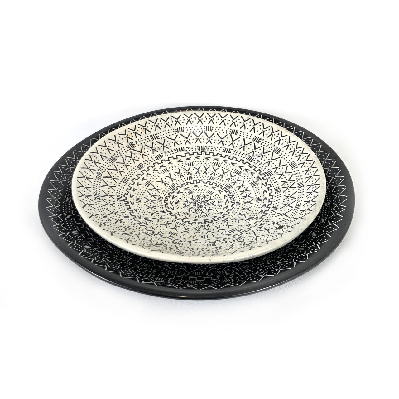Decorative Etched Soapstone Platter 12" Black