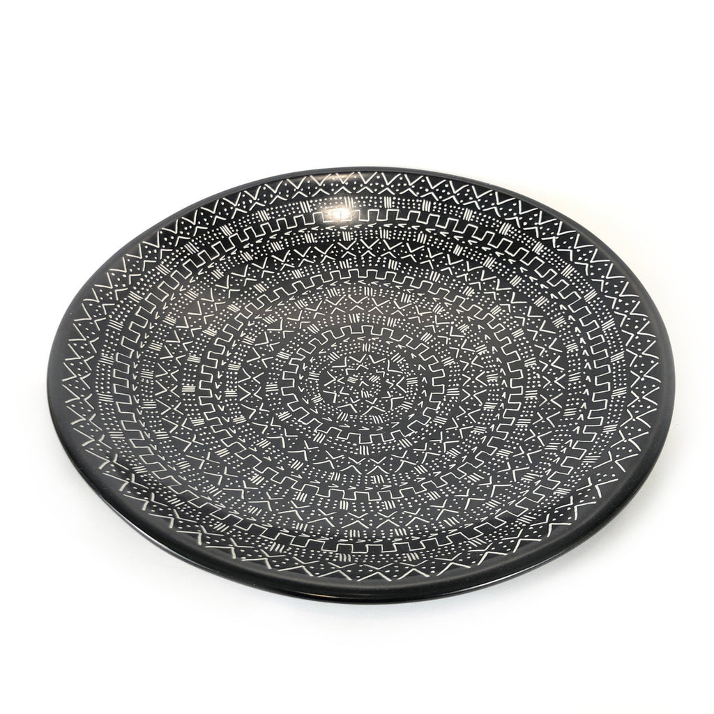 Decorative Etched Soapstone Platter 12" Black
