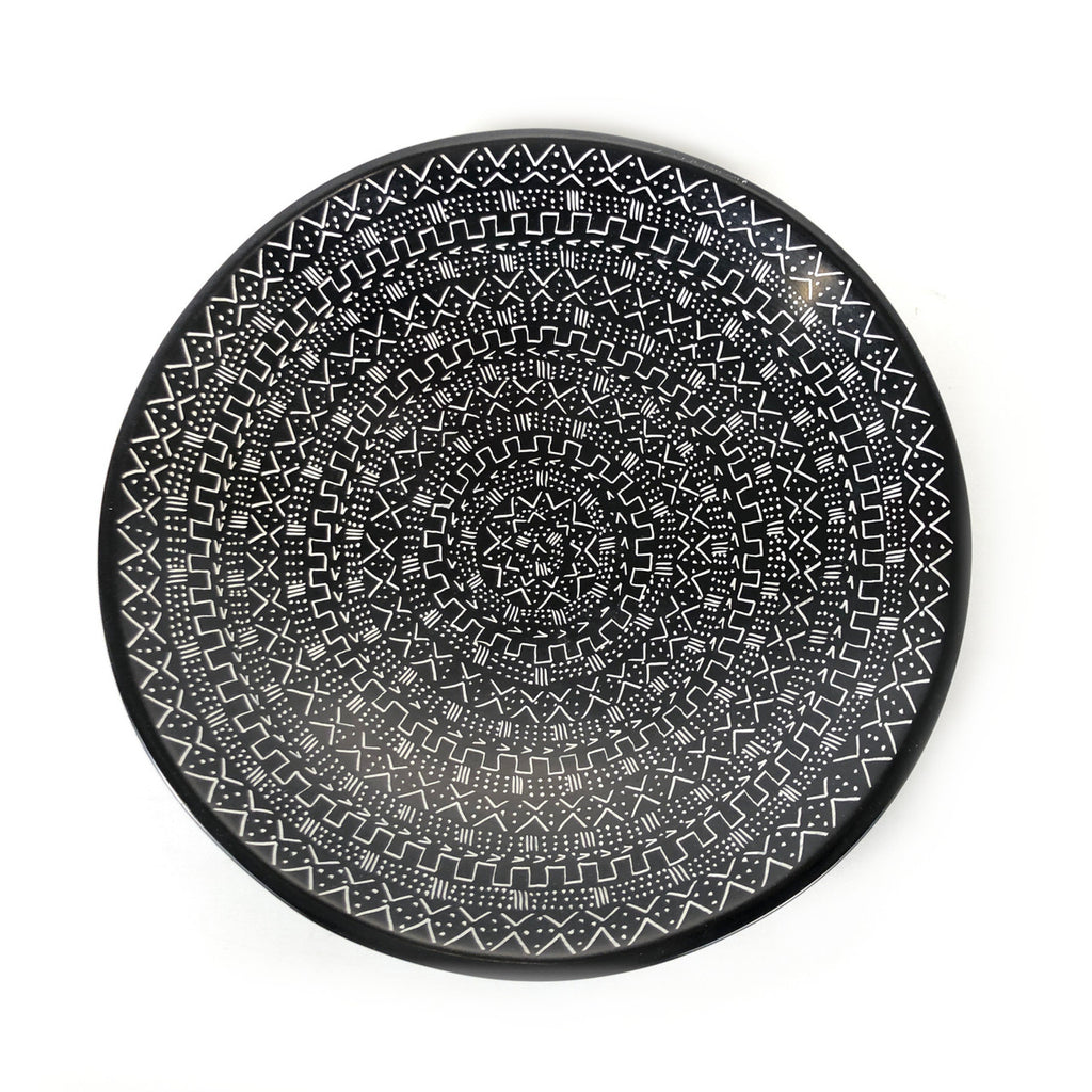 Decorative Etched Soapstone Platter 12" Black