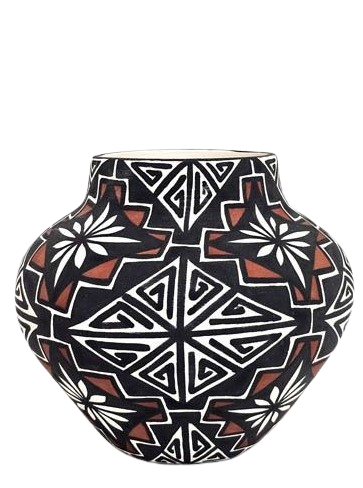 Geometric and Floral Pottery Vase
