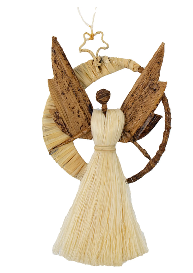 Banana Fiber Angel Swinging on Crescent Moon