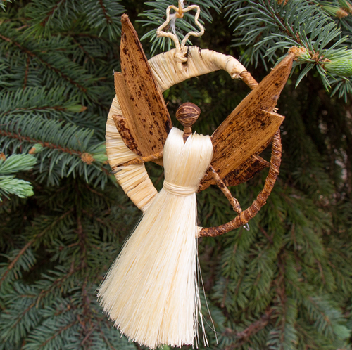 Banana Fiber Angel Swinging on Crescent Moon