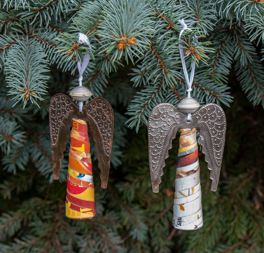 Upcycled Multi Colored Angel Ornament