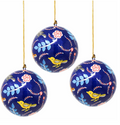 Blue Birds and Flowers Ornaments Set of 3