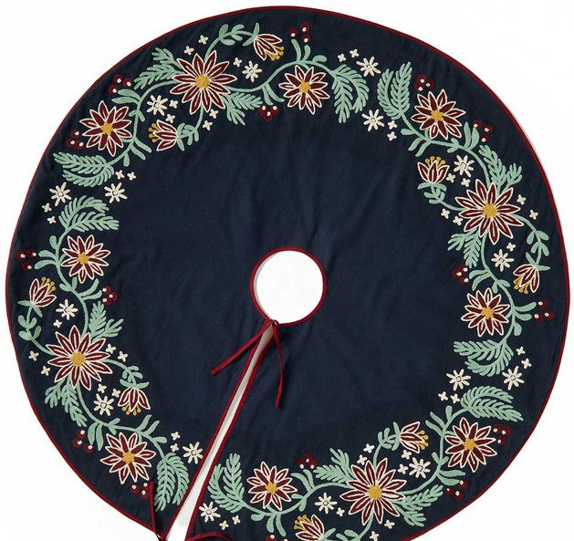 Navy Blue Floral Christmas Tree Skirt