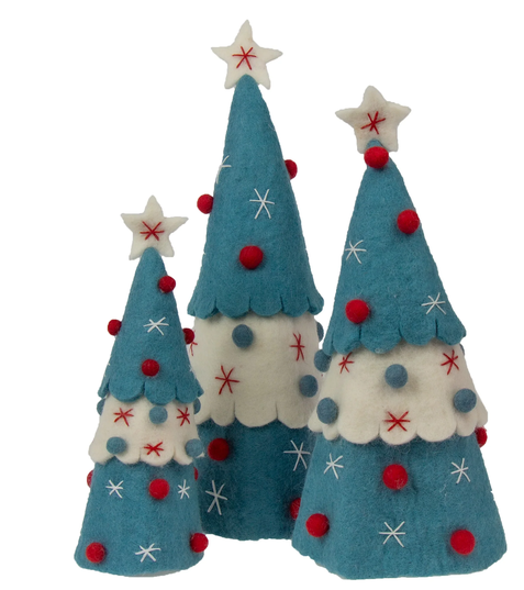 Embellished Christmas Tree Set of 3 (Blue)