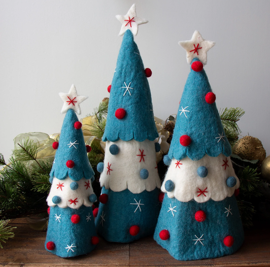 Embellished Christmas Tree Set of 3 (Blue)