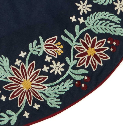 Navy Blue Floral Christmas Tree Skirt
