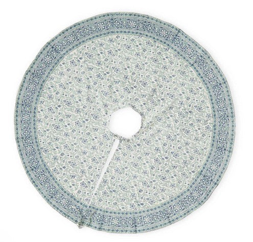Boho Blue Floral Christmas Tree Skirt
