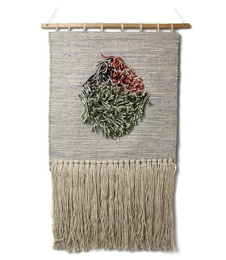 Boho Wall Macrame Blue Grey with Fringe