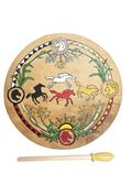 Native American Cherokee Buffalo Hide Drum - Wild Horses