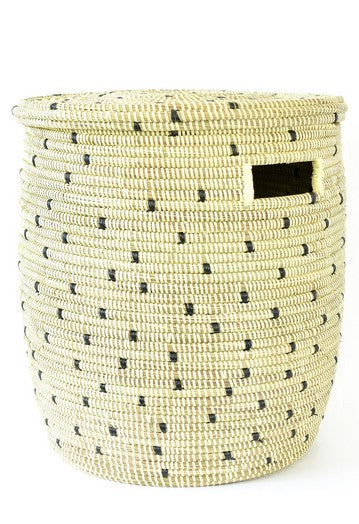 Senegal Large Natural and Black Hamper Basket with Lid