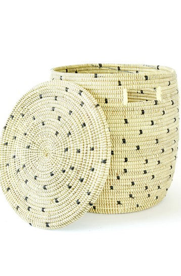 Senegal Large Natural and Black Hamper Basket with Lid