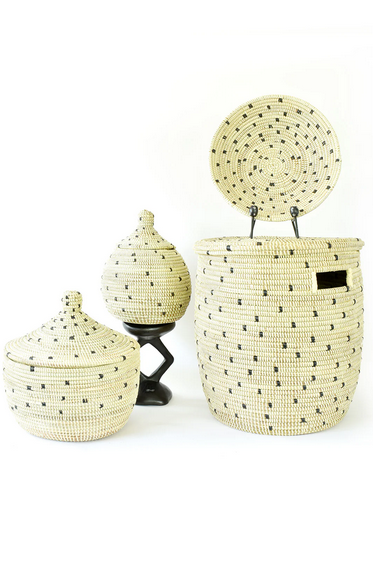 Senegal Natural and Black 12" Round Table Basket