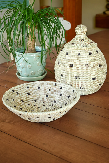 Senegal Natural and Black 12" Round Table Basket
