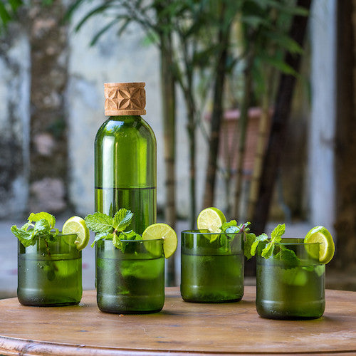 Set of 2 Recycled Green Drinking Glasses