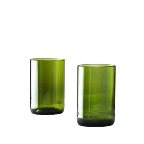 Set of 2 Recycled Green Drinking Glasses - Tall