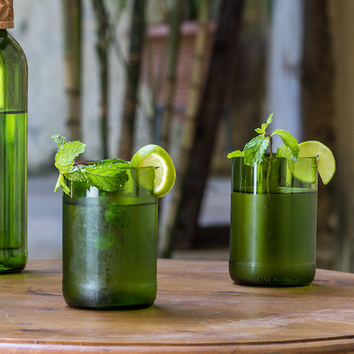 Set of 2 Recycled Green Drinking Glasses - Tall