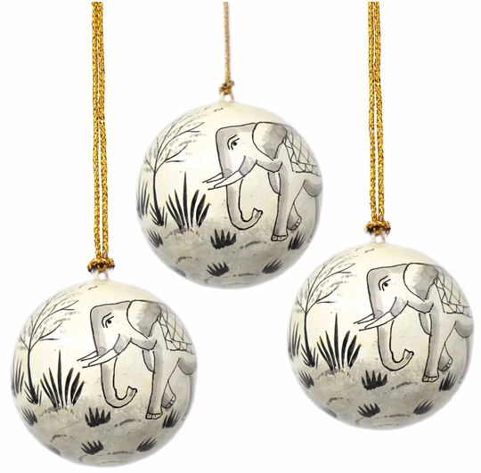 African Elephant Set of 3 Ornaments