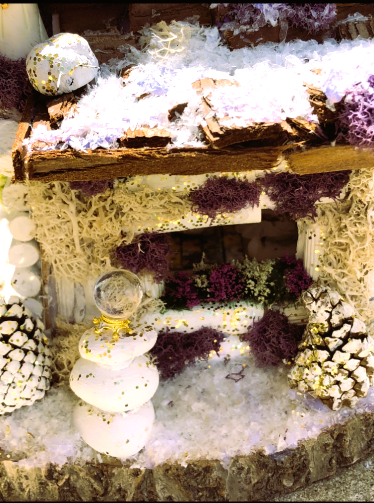 Fairy House Gold Leaf Winter Cottage