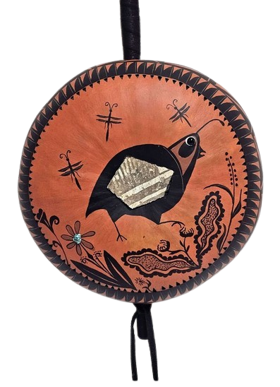 Gourd Made Musical Rattle with Painted Quail and Dragonflies