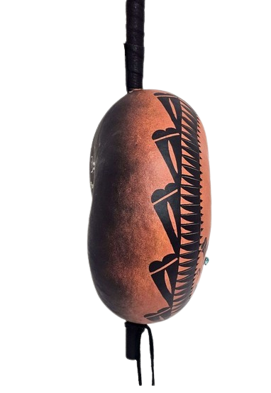 Gourd Made Musical Rattle with Painted Quail and Dragonflies
