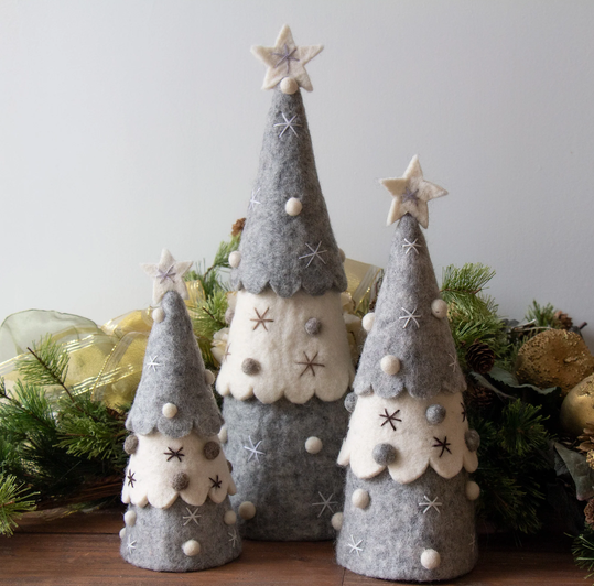 Embellished Christmas Tree Set of 3 (Grey)