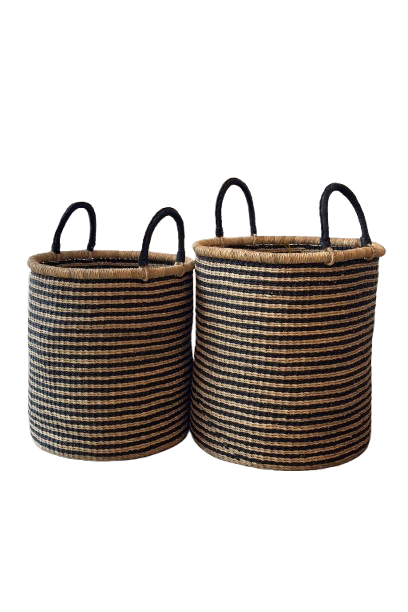 Black Striped Laundry Basket