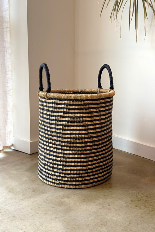 Black Striped Laundry Basket