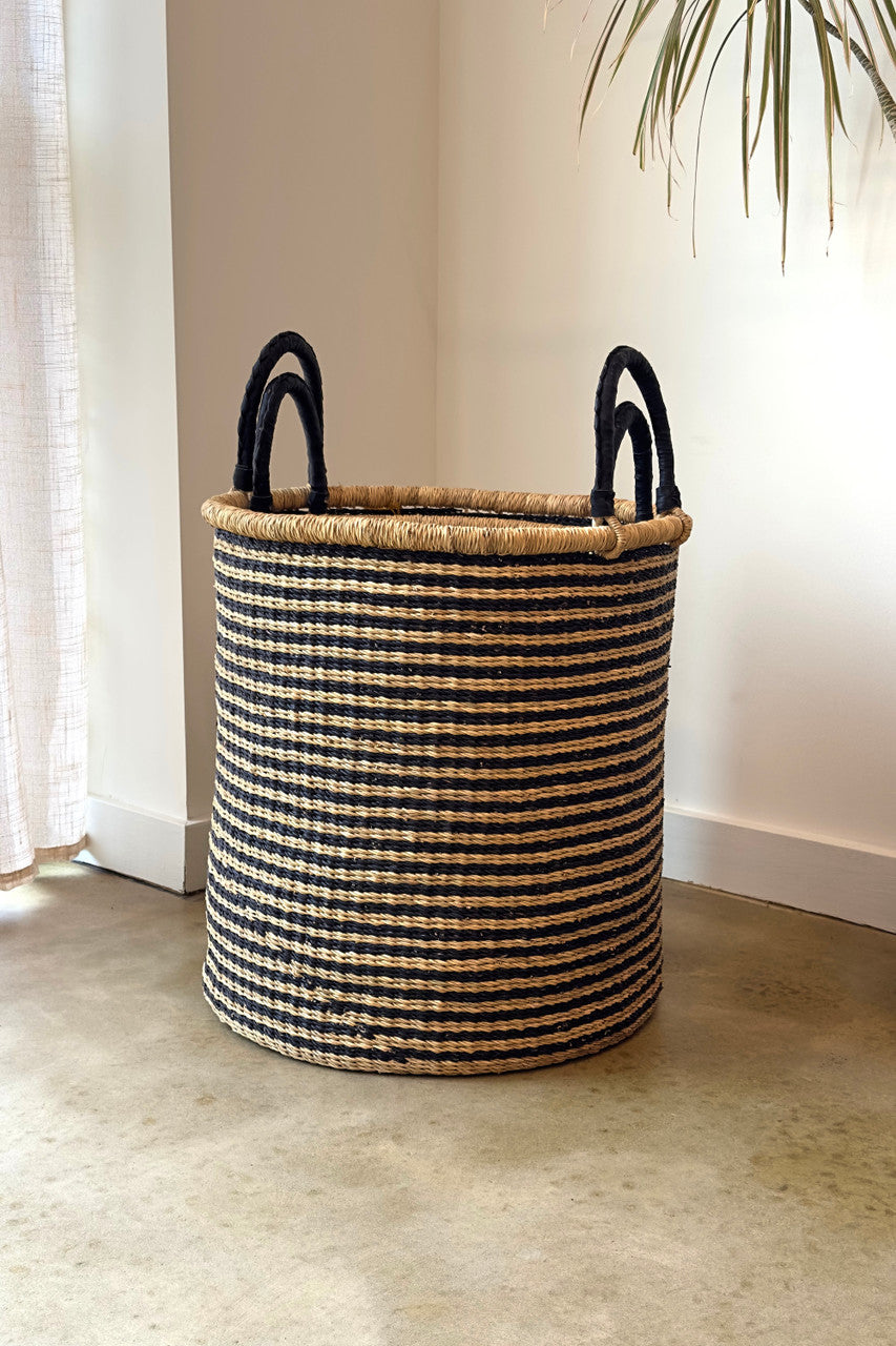 Black Striped Laundry Basket