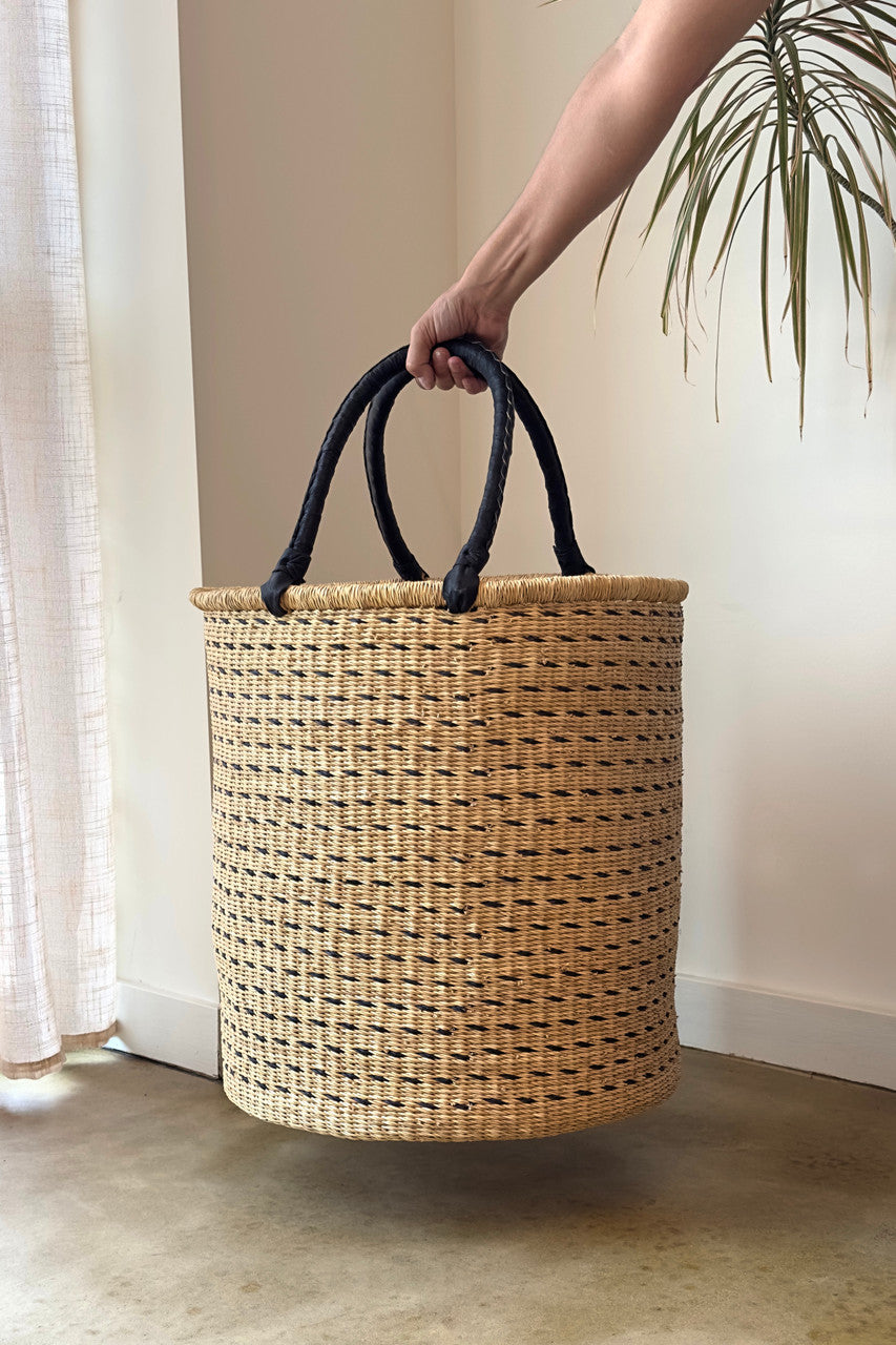 Black Stitched Laundry Basket