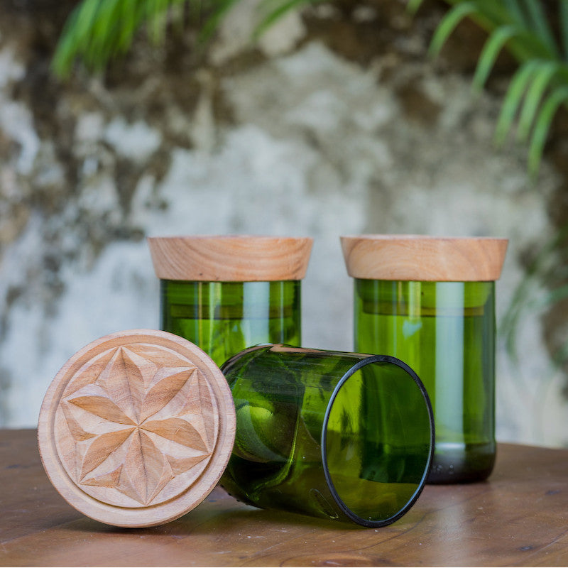 Set of 2 Recycled Green Glass Storage Jars - Medium