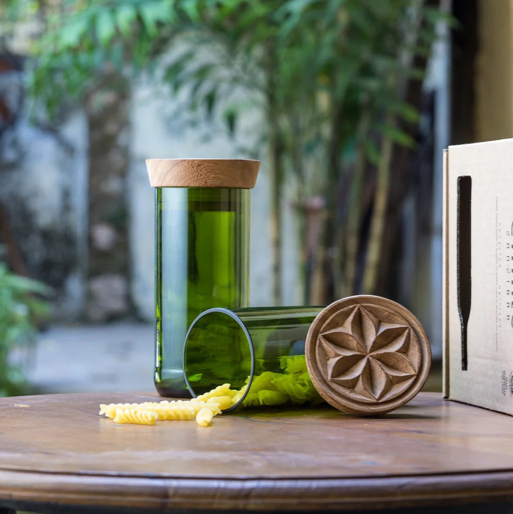 Upcycled Hiliki Green Glass Storage Jar