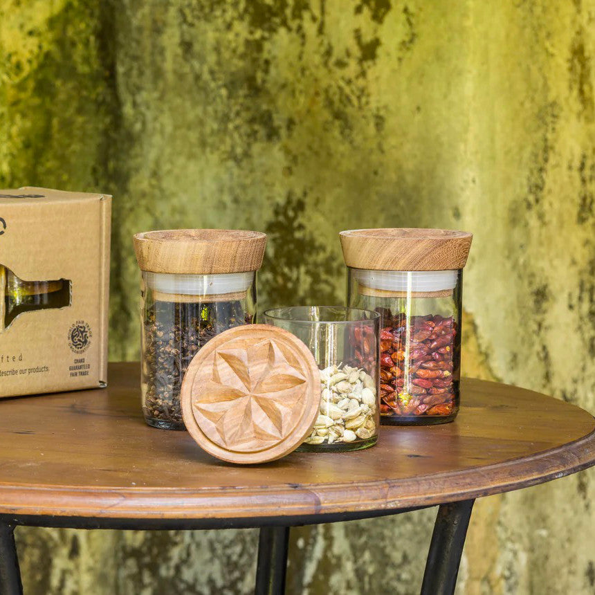 Set of 2 Recycled Clear Glass Storage Jars - Small