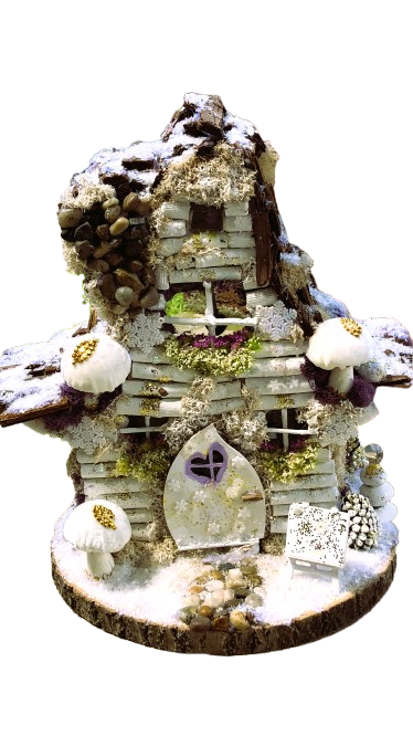 Fairy House Gold Leaf Winter Cottage
