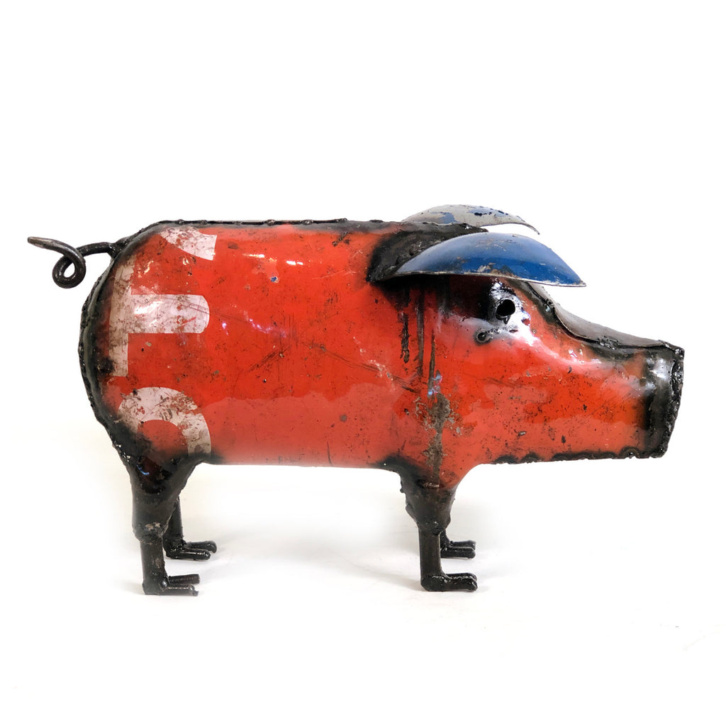 Mosaic Recycled Metal Pot Belly Pig