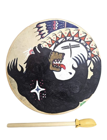 Native American Lakota Made Painted Bear Drum