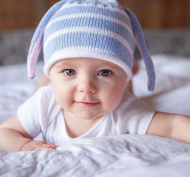 Blue Stripe Floppy Ear Baby Bunny Hat