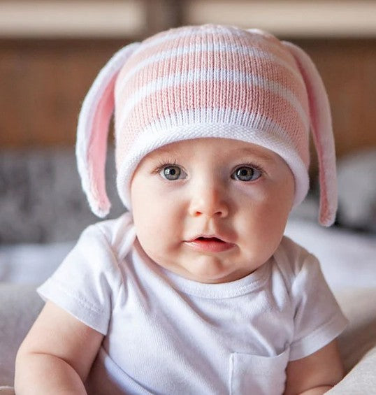 Pink Stripe Floppy Ear Baby Bunny Hat